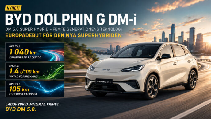 BYD DOLPHIN G DM-i with DM 5.0 Super Hybrid technology during the European premiere. Plug-in hybrid in the B-segment with up to 1,040 km total range and up to 105 km electric range.