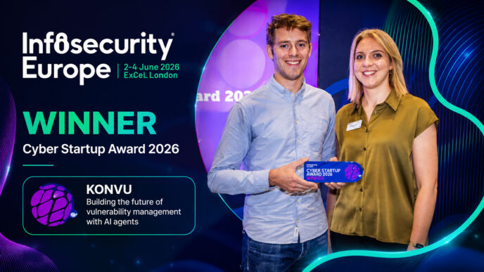 Konvu wins Cyber Startup Award 2026 at Infosecurity Europe with Lucas Masson and Kirsty Kelly
