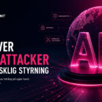 Futuristisk illustration av artificiell intelligens och cybersäkerhet med Check Point-logotyp, digitalt AI-system och globalt nätverk som symboliserar AI-drivna cyberattacker och automatiserade cyberhot.