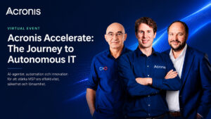 Acronis Accelerate: De reis naar autonome IT met Jan-Jaap Jager, Serge Bell en Warren Adelman tijdens het wereldwijde virtuele evenement over AI, automatisering en de toekomst van MSP-diensten.