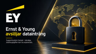 Ernst & Young visualisiert einen Datenverstoß nach der Kompromittierung eines Drittanbieter-Supportsystems mit Fokus auf Cybersicherheit und globalen digitalen Netzwerken.