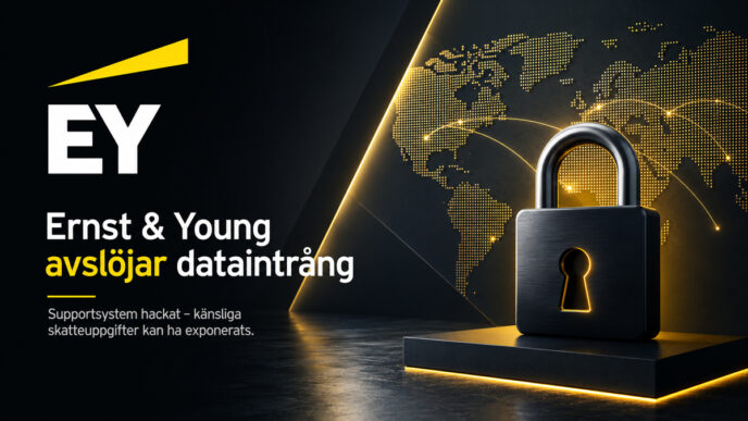 Ernst & Young visualisiert einen Datenverstoß nach der Kompromittierung eines Drittanbieter-Supportsystems mit Fokus auf Cybersicherheit und globalen digitalen Netzwerken.