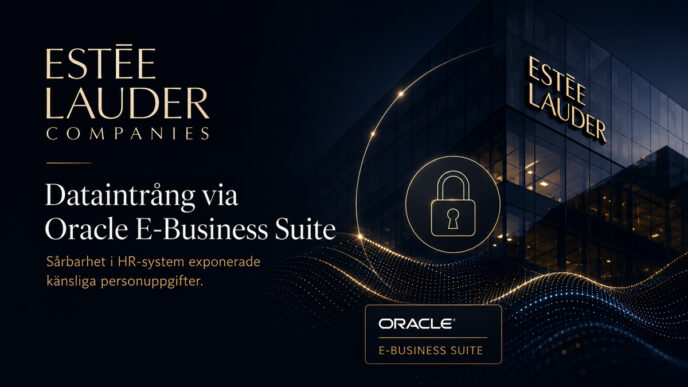 Der Datendiebstahl bei Estée Lauder betraf die Oracle E-Business Suite. Das Bild zeigt ein modernes Bürogebäude, ein Symbol für digitale Sicherheit und ein minimalistisches Cybersicherheitsdesign, das einen Einbruch in ein unternehmenskritisches HR-System symbolisiert.