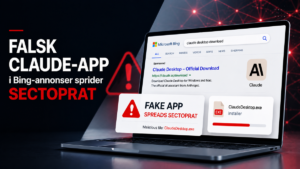 en falsk Claude Desktop-app, der blev promoveret via ondsindede Bing-annoncer og brugt til at sprede SectopRAT-malware gennem et falsk installationsprogram.