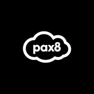Pax8 logo in white on black background, official corporate logo of the global cloud marketplace and organizer of Pax8 Beyond EMEA.