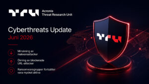 Acronis Threat Research Unitin kyberuhkien päivitys, kesäkuu 2026, sisältää kyberturvallisuussuojan, globaalin uhkakuvan ja keskittyen kiristysohjelmiin, haittaohjelmiin ja URL-hyökkäyksiin.