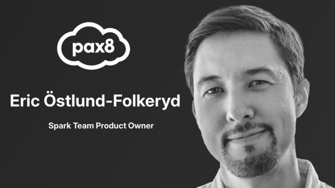 Eric Östlund från Pax8 talar på Pax8 Beyond 2025 i Amsterdam om AI och innovation