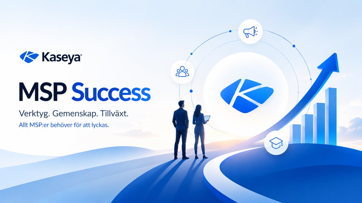 Kaseya MSP Success illustration som visar hur Kaseyas nya initiativ hjälper MSP-företag att växa genom marknadsföring, utbildning och affärsutveckling.