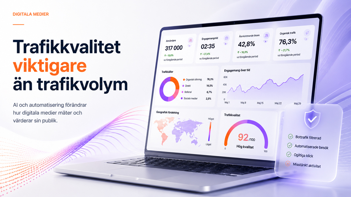 Traffic quality becomes more important than traffic volume – AI changes the playing field for digital media | IT-Branschen AI, automated traffic, and advanced analytics help digital media measure traffic quality, organic traffic, and audience engagement instead of just traffic volume.