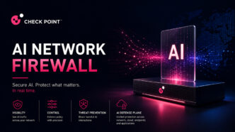 Check Point AI Network Firewall visualiserer hvordan AI-trafikk beskyttes i bedriftsnettverk med sanntidsanalyse, policykontroll og avansert cybersikkerhet.
