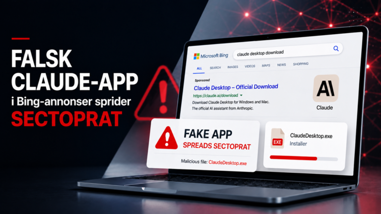 Een nep-Claude Desktop-app die via kwaadaardige Bing-advertenties werd gepromoot en gebruikt om SectopRAT-malware te verspreiden via een nep-installatieprogramma.
