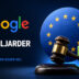 Google verliest zijn laatste beroep bij het Europees Hof van Justitie en de boete van €4,1 miljard voor Android blijft gehandhaafd. Illustratie met Google, Android, de EU-vlag en een hamer.