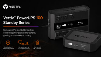 Vertiv PowerUPS 100 Standby Series med batteribackup och överspänningsskydd för datorer, gaming, AI-PC och nätverksutrustning.