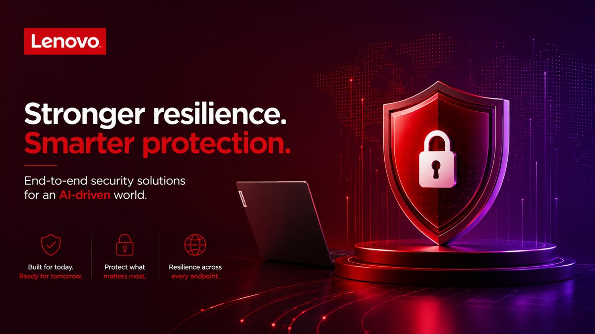 Illustration av Lenovos lösningar för cyberresiliens, AI-säkerhet och endpoint protection med ThinkShield för att skydda företag mot AI-drivna cyberhot.