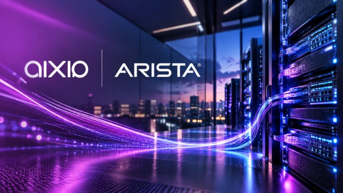 Aixia får nätverksorder på 5 miljoner kronor med nätverksteknik från Arista Networks. Illustration av modern IT-infrastruktur.