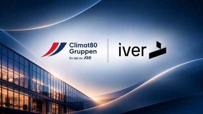 Climat80 Gruppen väljer Iver som ny IT-partner. Bilden visar Climat80 Gruppens huvudkontor med företagens logotyper.