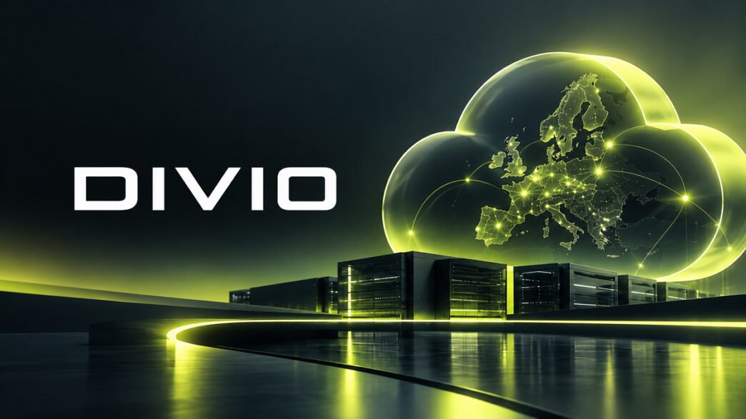 Divio Technologies molnplattform illustrerad med europeisk digital infrastruktur, AI och uppkopplade datacenter.