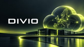 Divio Technologies molnplattform illustrerad med europeisk digital infrastruktur, AI och uppkopplade datacenter.